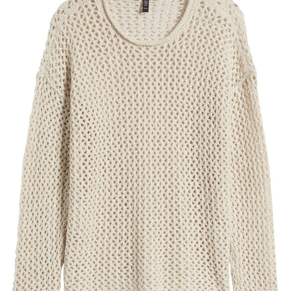 Eileen Fisher Open Stitch Crewneck Organic Cotton Sweater X-Small Bone - Picture 4 of 14